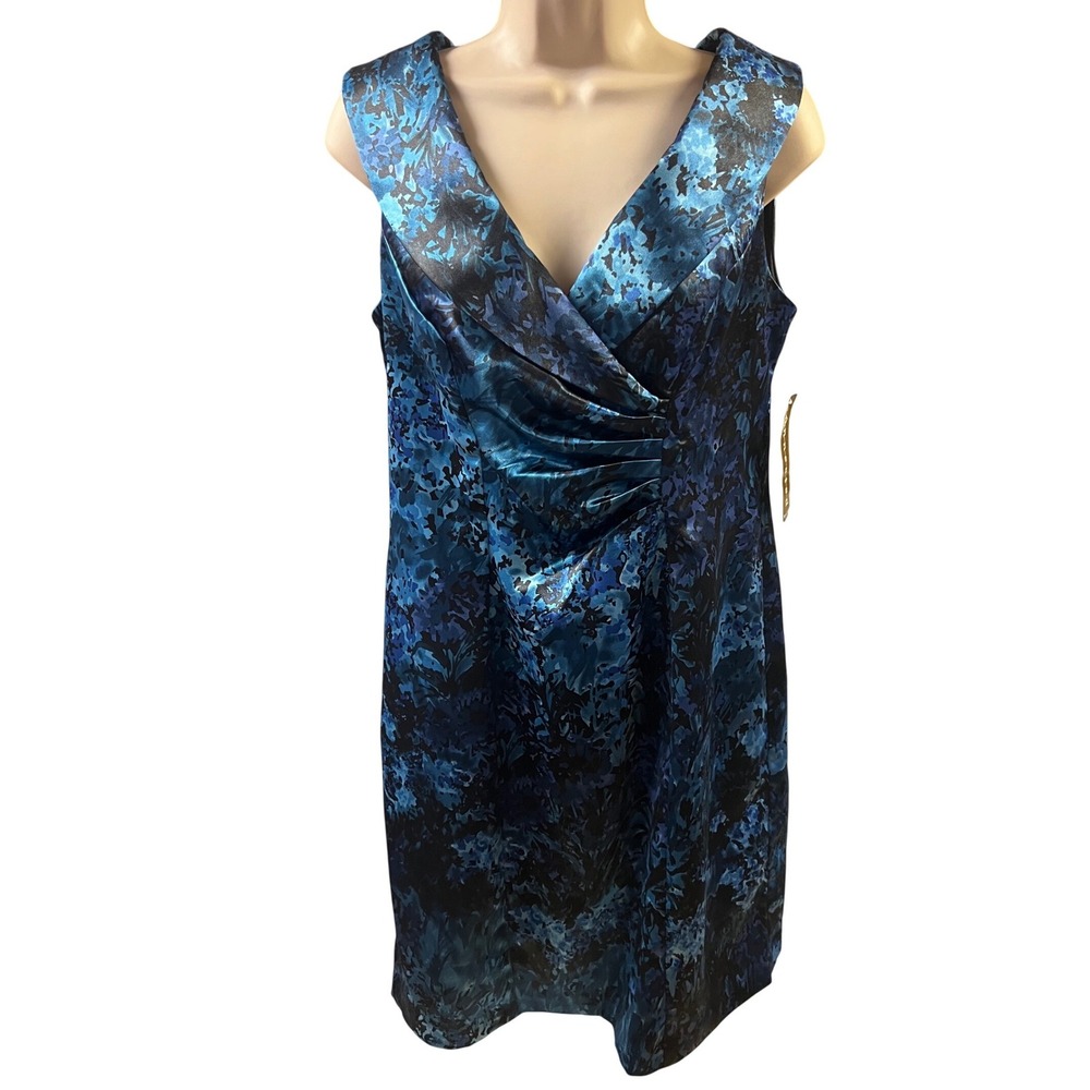 Connected Apparel Sheath Dress Women 10P Blue Black Abstract Floral Metallic NEW - Picture 2 of 10